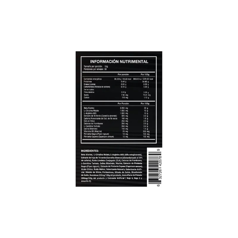 Ultra Pure Supps Pre Xb Pre-entreno 300g 30 Servs Sfn