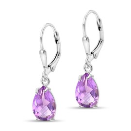 925 Sterling Silver Amethyst Earrings for Women - Teardrop Earrings for Women - Sterling Silver Leverback Earrings - February Birthstone Earrings - Everyday Earrings - Dainty Earrings for Women
