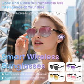 Piluyaa Smart Sunglasses with Bluetooth 5.4 for Men/Women, Auto On/Off Hall Sensor, HD Stereo Sound, 6H Battery Life, Magnetic Charging – All-Day Comfort for Driving, Sports & Outdoor-Pink