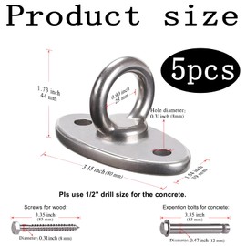Ceiling Hook Heavy Duty Ultra Strong Ceiling Hook Heavy Duty Concrete Ceiling Hanger, Stainless Steel 304 Wall Eyelet Hook, Hammock Hanging Hardware Oval Bracket Set, for Hanging Chair, Sling Trainer,