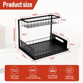 Under Sink Organizer, Pull Out Cabinet Organizer 2 Tier Slide Out Sink Shelf Cabinet Storage Shelves, Under Sink Storage for Kitchen Bathroom Cabinet (Black, 1 Pack)