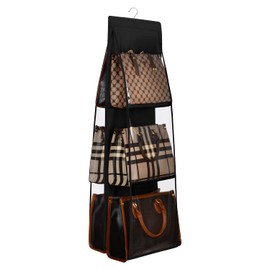 Lirex Medium and Large Handbag Hanging Purse Organizer for Closet, Handbag Storage Organizer Hanger Oxford Cloth Closet Organizer for Family Closet Bedroom, Foldable and Universal Fit, Black