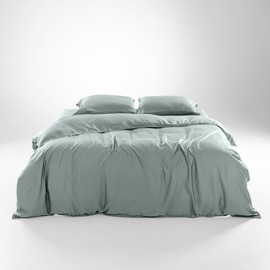 Olive + Crate Luxury 100% Lyocell Eucalyptus Duvet Cover Set King Size, Tencel 3PC Vegan Bedding Set, Super Soft Blue Cooling Duvet Cover for Hot Sleepers & 2 Pillowcases, Eucalyptus (90 x 102)