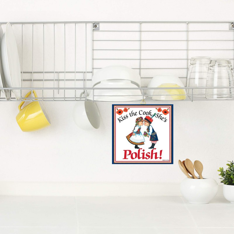 "Kiss the Cook, She's Polish" Decorative Wall Tile Polish Gift