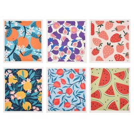 Set of 6 Kitchen Scandi Watermelon Lemon Strawberry Orange Fig Pomegranate Swedish Dishcloths Cleaning Cloths Strong Absorbent Quick Drying Dish Towels Reusable Cloths for Counter Wipes Art Deco