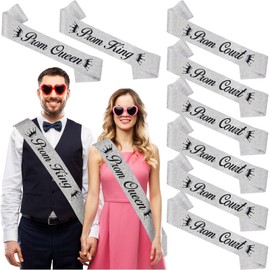 8 Pcs Prom King and Queen Sash Silver Glitter, Black Prom Court