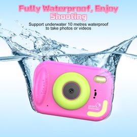 Children's Camera, Waterproof Camera for Children, 1080P Digital Camera Video Camera Kids Underwater Camera for Children with 2.4 Inch Screen, Gift for 3-12 Years Girls Boys, Pink