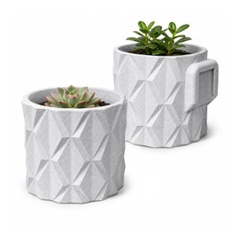2PCS 3D Printed Wall-Mounted Flower Pot - Marble-Patterned Indoor Planter with Drainage Holes, Suitable for Aloe Vera/Succulents/Spider Plants/Air Plants, Desktop Garden Flower Pot