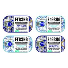 Freshé Canned Salmon Variety Pack (4 Pack) - Mediterranean Style Atlantic Salmon in Olive Oil with Lemon - Sustainably Farmed Tinned Fish (4.25oz Cans)