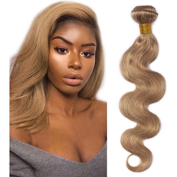 Elailite Real Hair Weft Extensions, Real Hair Wefts for Sewing, Sew-in Human Hair Bundles Extensions Hairpieces, Wavy, (60 cm 100 g) Curly #27 Dark Blonde