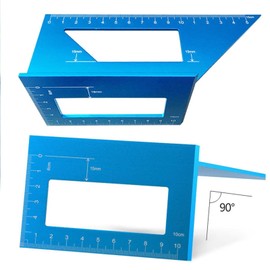 BE-TOOL Aluminum Alloy Square Angle Ruler Saddle Layout Square Gauge, 3D Mitre Angle Measure Tool, 45/90 Degree Angle T Ruler for Woodworking-Blue