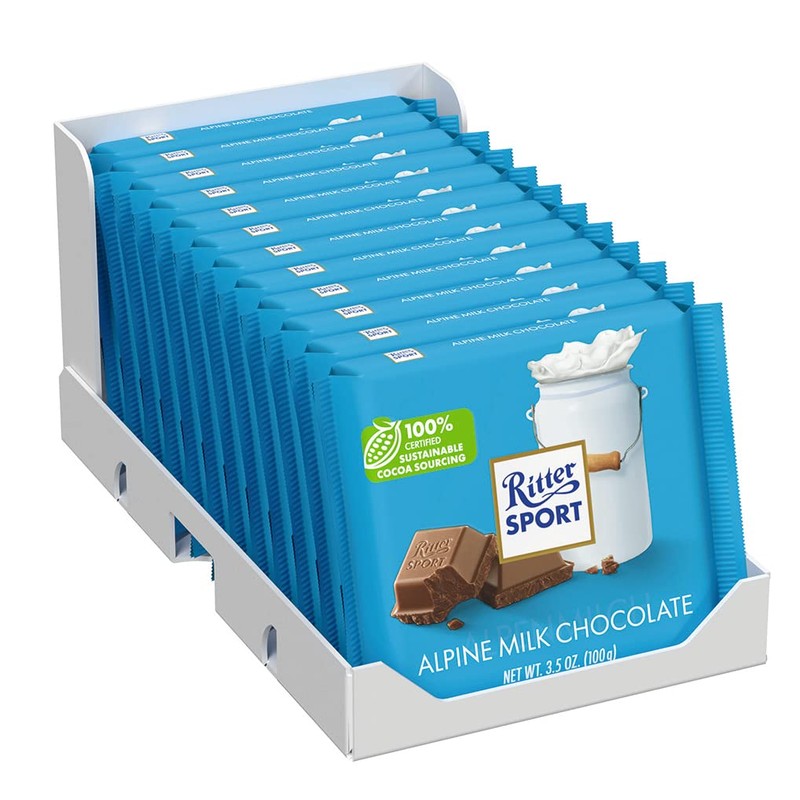 Ritter Sport Alpine Milk Chocolate, 3.5 Ounce Bar, 12 Pack