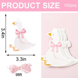 JarThenaAMCS 100Pcs Silly Goose Gift Tags Pink Bow Goose Paper Hanging Tag with Silk Rope Cute Label Tag for Wrap Accessories Party Favor Supplies
