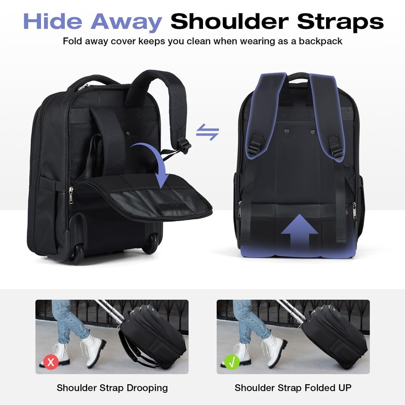 Lekespring Rolling Backpack for Adults,18 Inch Waterproof Carry-on Back pack