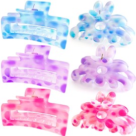 ISCRM Flower Hair Claw Clips for Women Girls,6PCS Big Cute Claw Clips for Thick Thin Hair Clups,Kawaii Womens Hair Claws,Beach Hair Accessories Summer Essentials (vivid)
