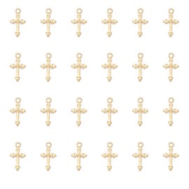 Ruwado 50 Pcs Vintage Crucifix Pendants Beading Charms with Hole Metal Religious Bulk Cross for Jewelry Making Kit DIY Bracelet Necklace Earring Keychain Accessories Supplies (Gold)