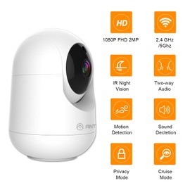 ANTELA WLAN IP Camera 1080P Indoor Surveillance Camera 2.4/5 GHz WiFi, 355°/80°, Two-Way Audio, IR Night Vision and Motion Detection, Compatible with Alexa/Google Home