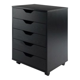 Winsome Halifax Transitional Wood Storage Cabinet with 5 Drawers in Black