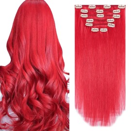 Aison Red Clip in Hair Extensions Real Human Hair 70G/7Pcs Soft Silky Straight 16clips for Women(12 Inch #Red)