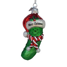 Kurt Adler 3.5" Noble Gems Green and Red Glass Merry Christmas Pickle Christmas Ornament