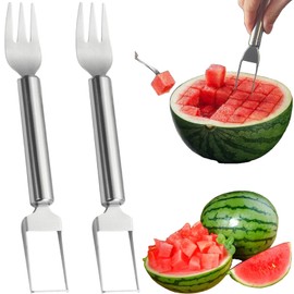 Sriomny Watermelon Fork Slicer Cutter 2-in-1 watermelon cutter 2Pcs Stainless Steel Watermelon Slicer Tool Portable Fruit Cutter Kitchen Gadgets for Camping Picnics Home Use