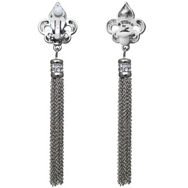 Ritzy Couture Women’s Enamel Royal Pave Fleur-de-lis Crystal Tassel Earrings (Silvertone) (Clip)