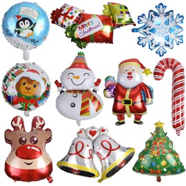 CINECE 10 Pcs Aluminum Christmas Balloons Decoration Balloons Christmas Decoration Snowman Santa Claus Christmas Bell Christmas Tree