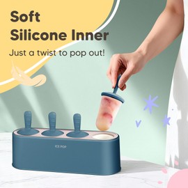 Popsicle Mold Set 4 Pieces Homemade Silicone Popsicle Maker Easy Release Ice Cream Molds Reusable DIY Pop Molds (Blue, IcyClassic Pops)