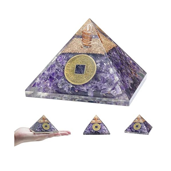 Crocon Amethyst orgone Pyramid Healing Stone orgonite Gemstone Pyramid Stones Reiki Crystal Balancing Meditation Chakra organite Gift Home Office Decor Size 3 inch app.