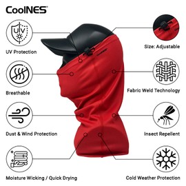 CoolNES - Neck Gaiter with Drawstring, Reusable Breathable Face Mask Cloth Washable Bandana, Sun Shield UV UPF 50+ Cover Scarf Balaclavas - Unisex Red