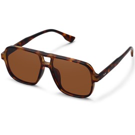 Fozono Classic Retro Aviator Sunglasses for Women Men Oversized Trendy Square Vintage Double Bridge Aviators Shades FZN821 Tortoise/Brown