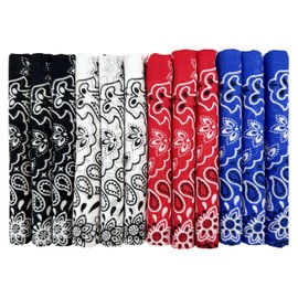 HankieWorld Bandanas Gift Set 12 Pack Soft Thin Handfeel Cotton Bandanna Scarf for men（12 Pack-Black&Red&White&Blue）