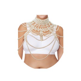 Florry Pearl body Chain Bra Shoulder Necklace Jewelry for Women Pearl Bra Chains for Wedding Costume Easter Photoshoot