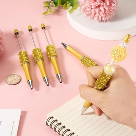 Elecrelive 10Pcs Rhinestone Beadable Pens Diamond Beadable Ballpoint Pens Glitter Beadable Pens Crystal Beaded Pens DIY Beadable Pens Kit for Office School Party Supplies (Yellow)