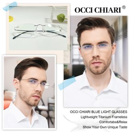 OCCI CHIARI Rimless Blue Light Reading Glasses for Men Titanium Computer Readers 2.25X Comfort(1.0 1.25 1.5 1.75 2.0 2.25 2.5 2.75 3.0 3.5 4.0 5.0 6.0)