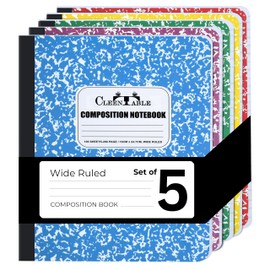 CLEENTABLE Compsition Notebook 5 Pack, Mixed College Ruled Paper, Notebooks for School, School Comp Book, 9-3/4 x 7-1/2 Inches, 100 Sheets, 200 Pages Marble Covers (Multicolor)