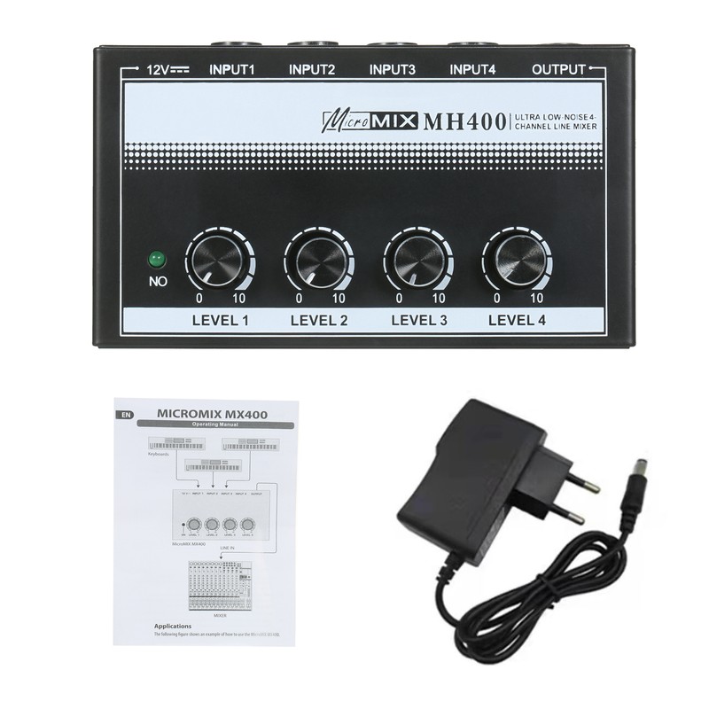 MH400 Ultra Low-Noise 4-Channel Line Mixer Mini Audio Mixer with