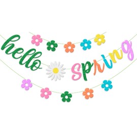 Saliyaa Hello Spring Banner, Colorful Glitter Spring Flower Banner Garland, Spring Party Decorations for Spring Easter Indoor Outdoor Home Mantel Fireplace Hanging Dcor