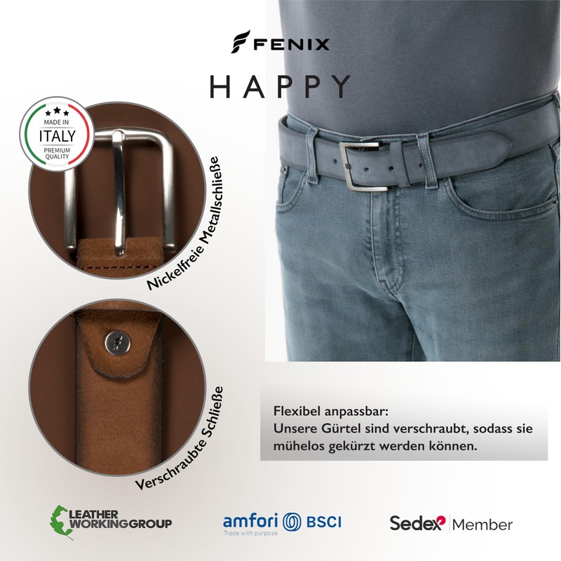 Fenix Men's Belt, Adjustable Leather Belt, Happy Size 85 cm