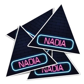 Vinyl Triangle Stickers (Set of 4) 10cm - Neon Sign Design Nadia Name for Laptops, Tablets, Luggage, Scrap Booking, Fridges #353370