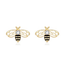14k Solid Gold Bee Earrings Stud for Women, KECHO Bee Jewelry Gifts for Her (Bee Earrings)