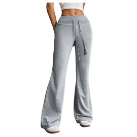 SHENHE Women's Drawstring Waist Bell Bottom Flare Leg Sweatpants Sports Causal Pants Grey Large
