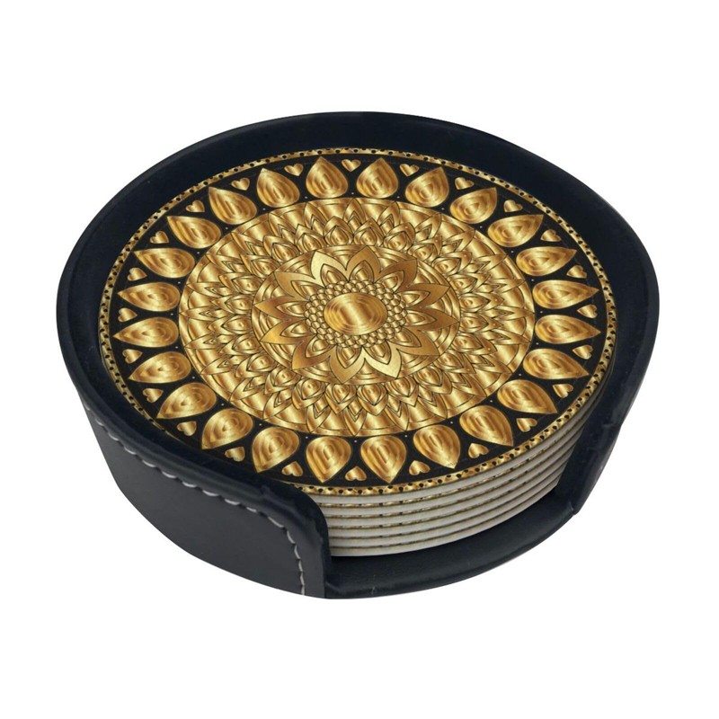 BOXIMIAO Drink Coasters with Holder Stand Set of 6, Mandala