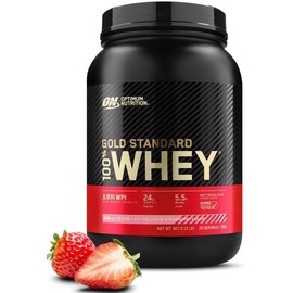 ON Gold Standard 100% Whey Protein, Delicious Strawberry, Main Ingredient WPI, 907g (2lb) "Bottle Type" Optimum Nutrition