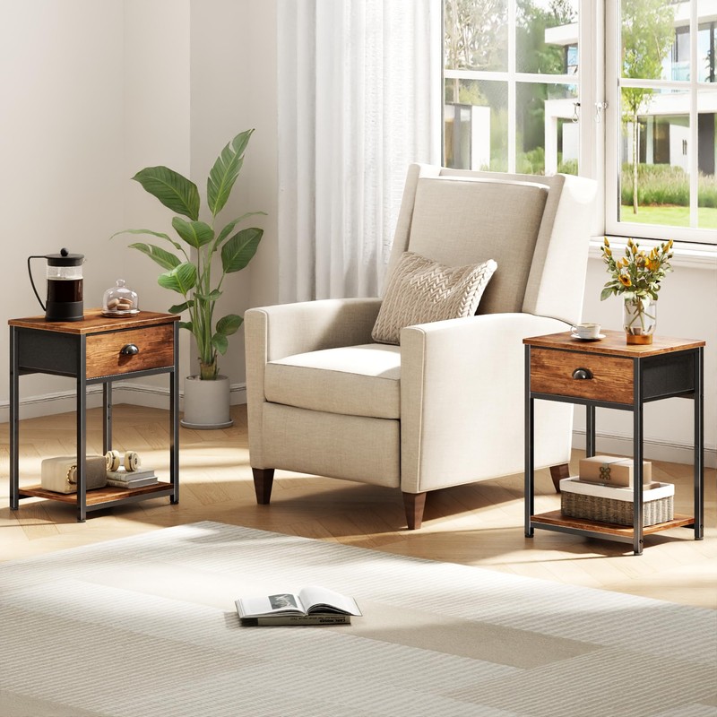 Furologee Nightstands Set of 2, Night Stand with Fabric Drawer