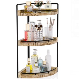 CeleVista Corner Bathroom Counter Organizer, 3 Tier Bathroom Sink Organizer, Waterproof Skincare Shelf for Kitchen & Toiletries Decor, Dresser, Gift(Rustic Brown)