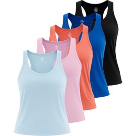 5 Pack: Womens Quick Dry Fit Ladies Tops Blouse Tee Athletic Yoga Workout Running Gym Active Tees Exercise Women Racerback Sleeveless Flowy Fitness Loose Fit Moisture Wicking Tank Top - Set 8,XL