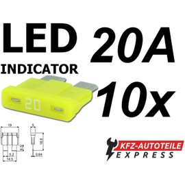 LED Status Car ATO Fuses Blade Fuses TFTL0 Set 3A 5A 7.5A 10A 15A 20A 25A 30A 35A 40A, Current: 20A Amp