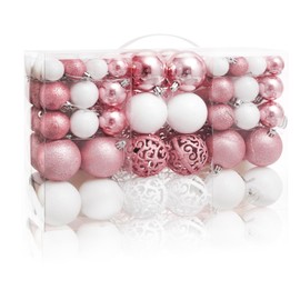 MeetXmas 100PCS Christmas Tree Balls Ornaments, Christmas Ball Ornaments for Christmas Tree, Shatterproof Hanging Christmas Tree Decorations (Pink+White)