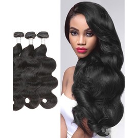 Black Textures Human Hair Bundles Body Wave 10A Grade 100% Unprocessed 3 Bundles Deals (20 22 24 Inches)